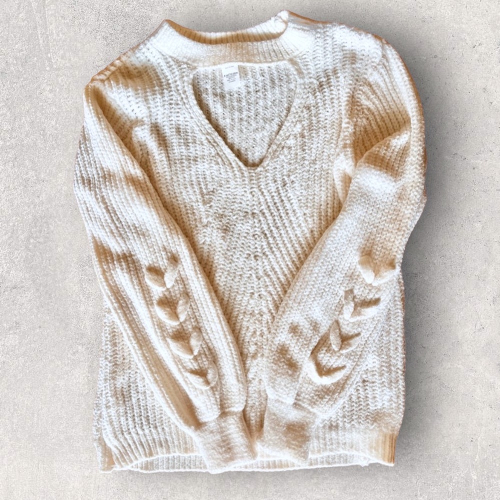 White Chunky Knit Crochet Sweater